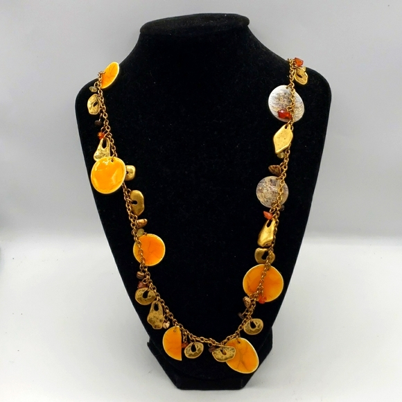 Coldwater Orange Shell Brass Tone Long Necklace - Picture 2 of 6
